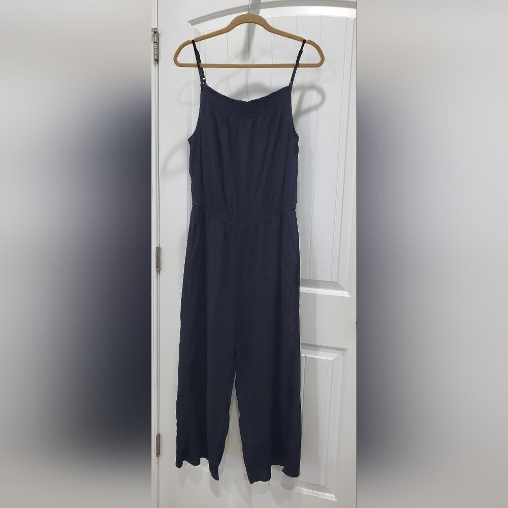 OLD navy Black Waist Defined Linen Blend Cropped Black Cami Jumpsuit Size L - Picture 3 of 6